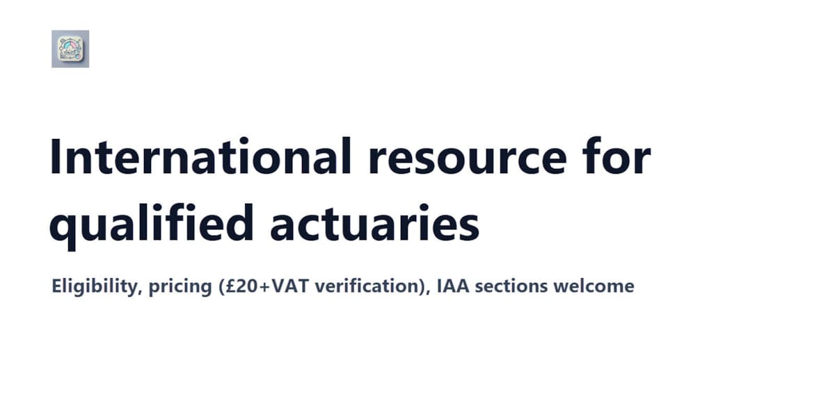 Blog post hero image with the INQA logo. The main title reads 'International resource for qualified actuaries', with a subtitle clarifying the page covers 'Eligibility, pricing (£20+VAT verification), IAA sections welcome
